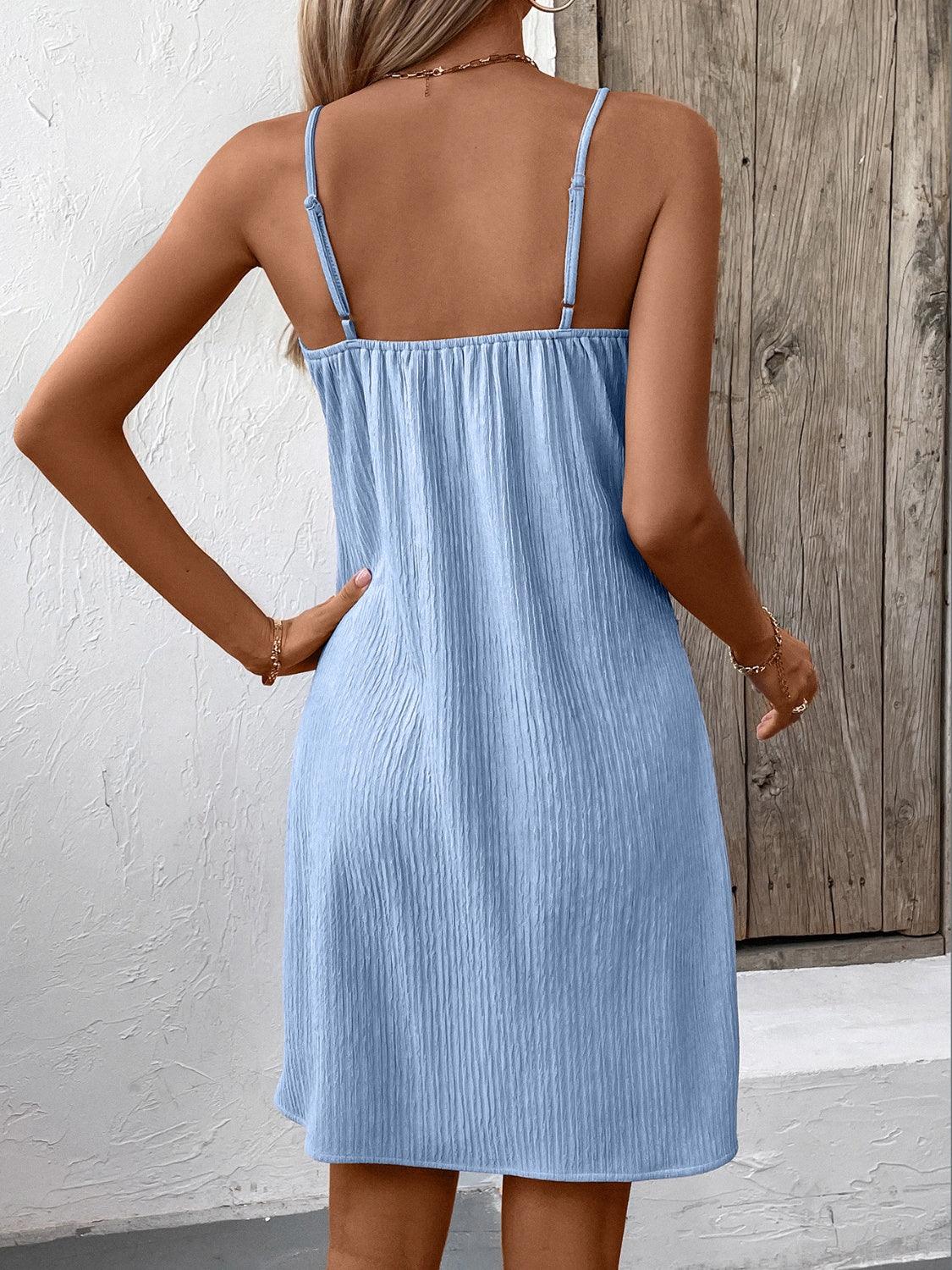 Ivy Lane Textured V-Neck Sleeveless Mini Cami Dress - Trendy by Luna