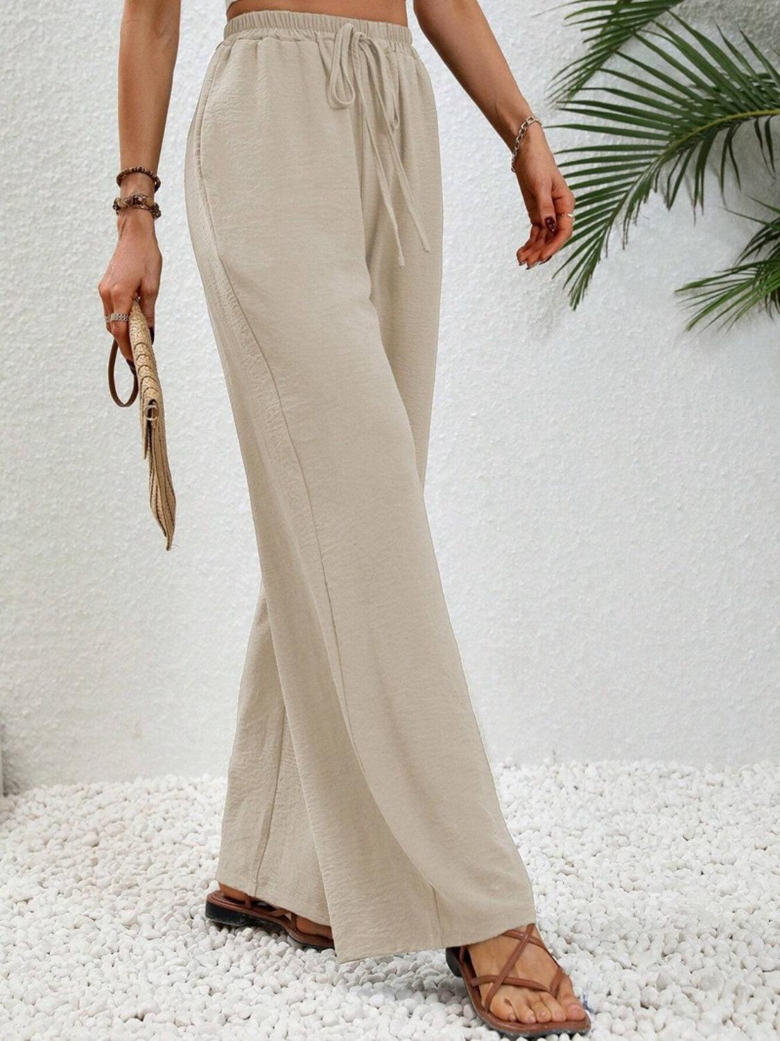 Wide Leg Drawstring Pants - Trendy by Luna