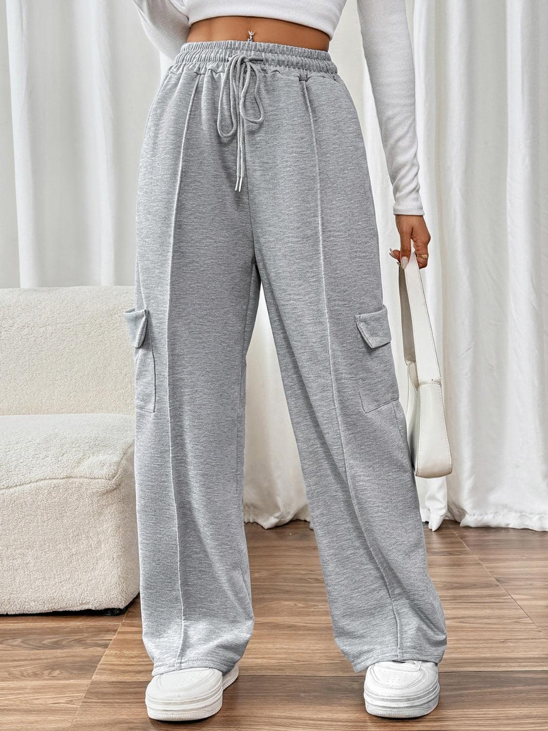 Perfee Drawstring Wide Leg Pants with Pockets - Trendy by Luna