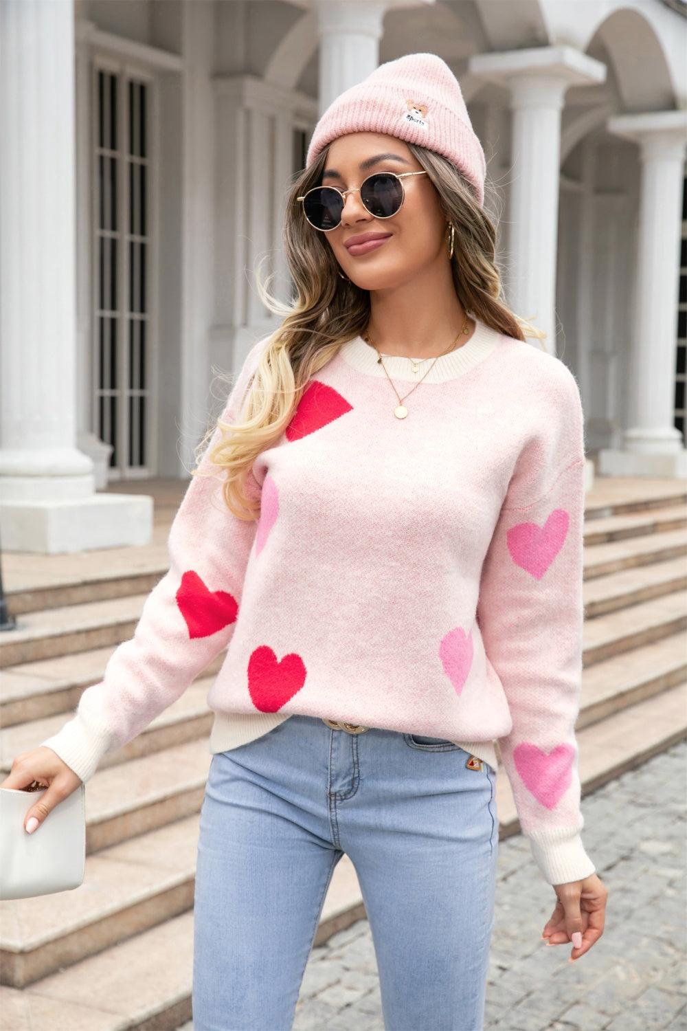 Angel Wings Heart Round Neck Droppped Shoulder Sweater - Trendy by Luna