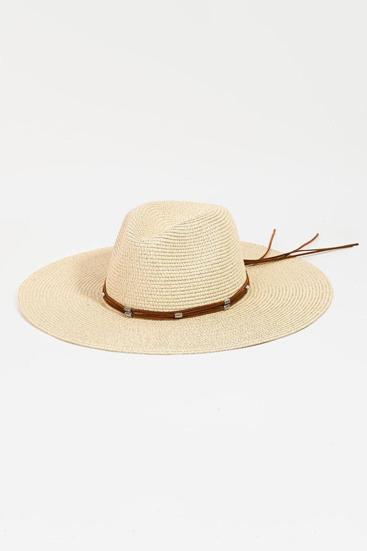 Fame Rope Strap Wide Brim Weave Hat - Trendy by Luna