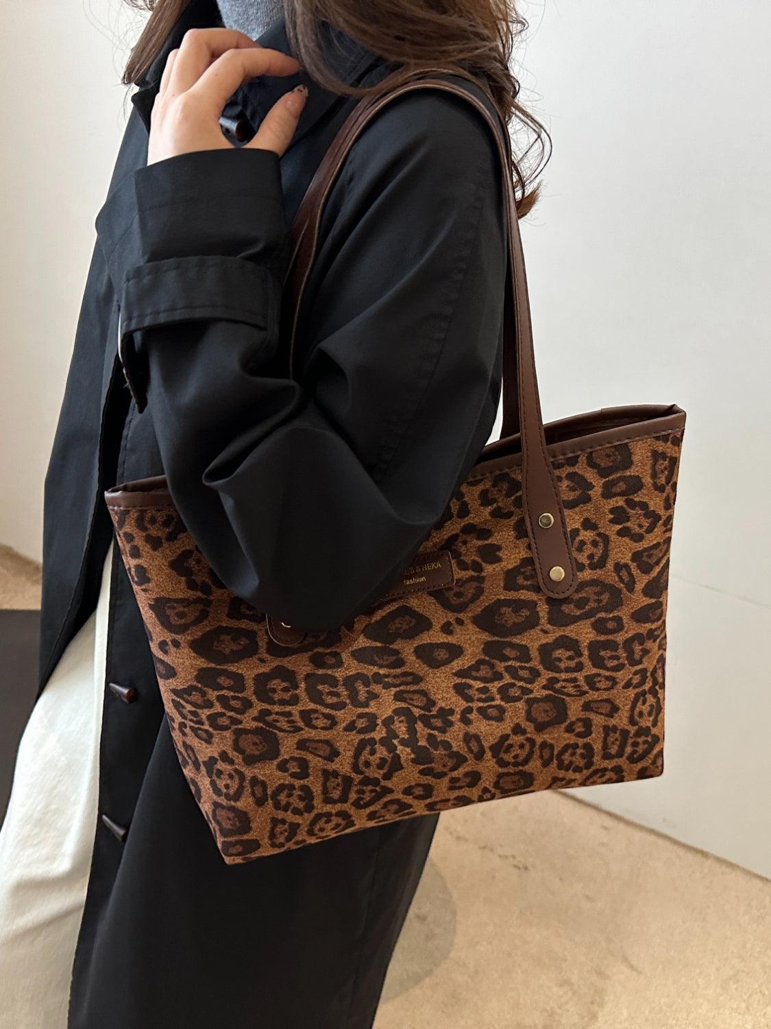 Leopard Polyester Tote Bag - Trendy by Luna