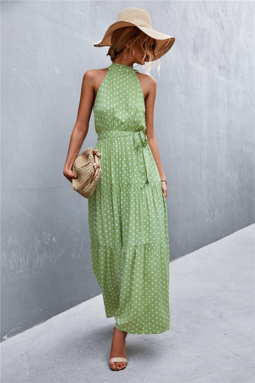 Printed Sleeveless Tie Waist Maxi Dress - Trendy by Luna