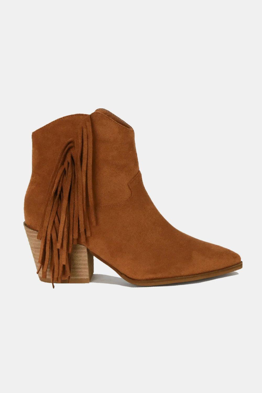 Beast Fashion Suede Fringe Point Toe Ankle Boots - Trendy by Luna