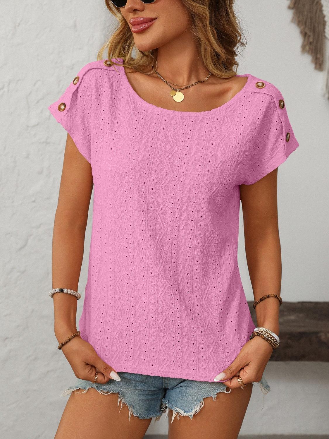 Round Neck Short Sleeve Top - Trendy by Luna