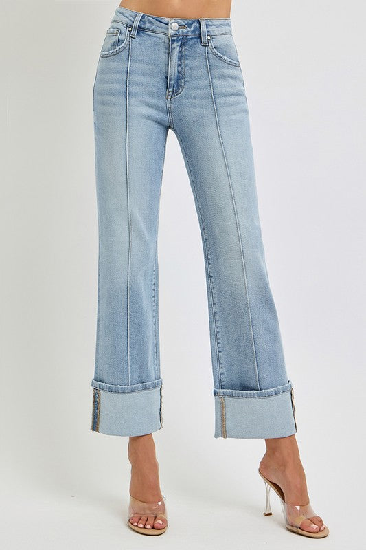 Plus Size Ankle Straight Leg Cuffed Jeans