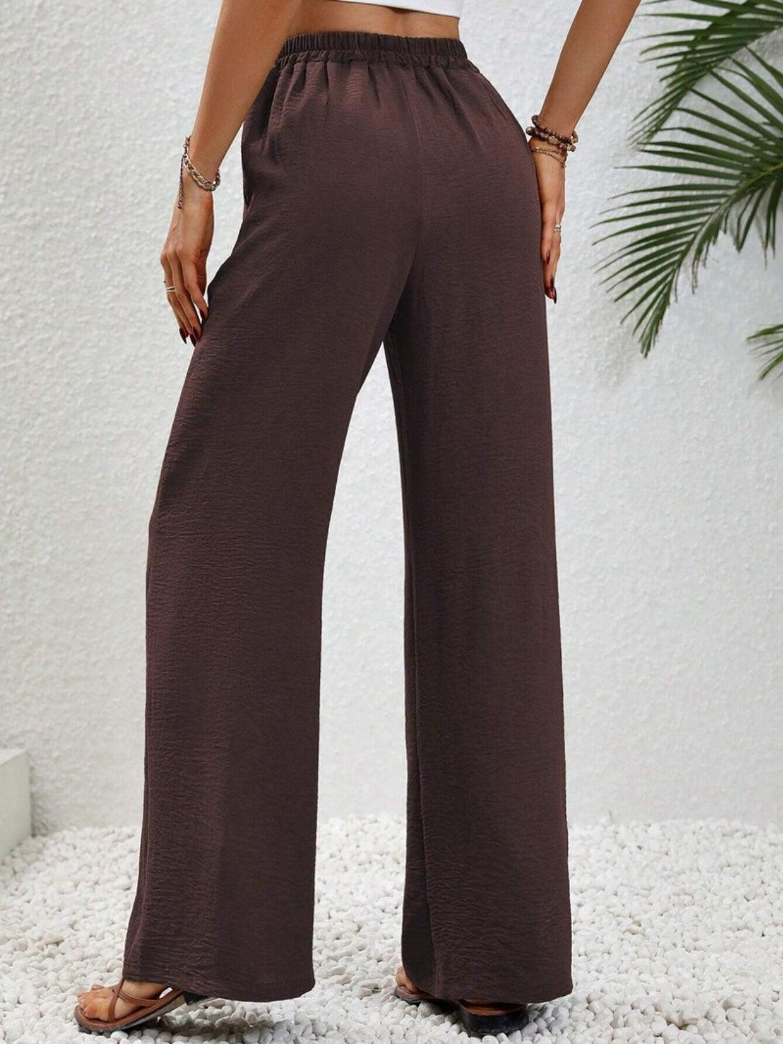 Wide Leg Drawstring Pants - Trendy by Luna