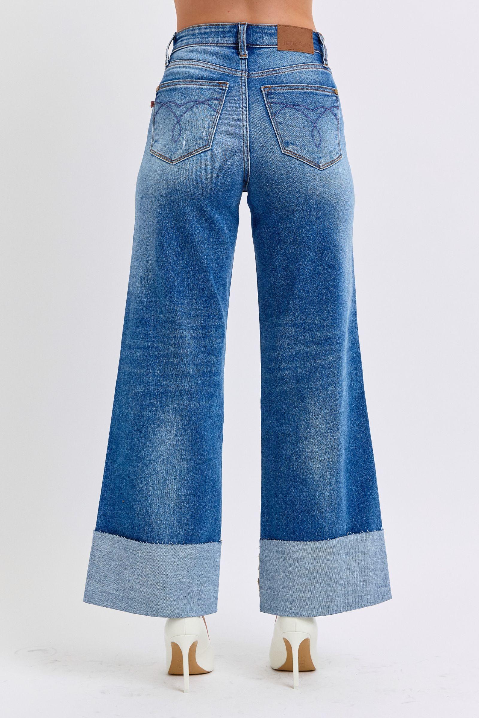 Judy Blue Full Size Distressed High Waist Wide Leg Jeans - Trendy by Luna