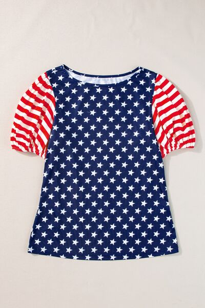 Stars and Stripes Round Neck Short Sleeve Top - Trendy by Luna