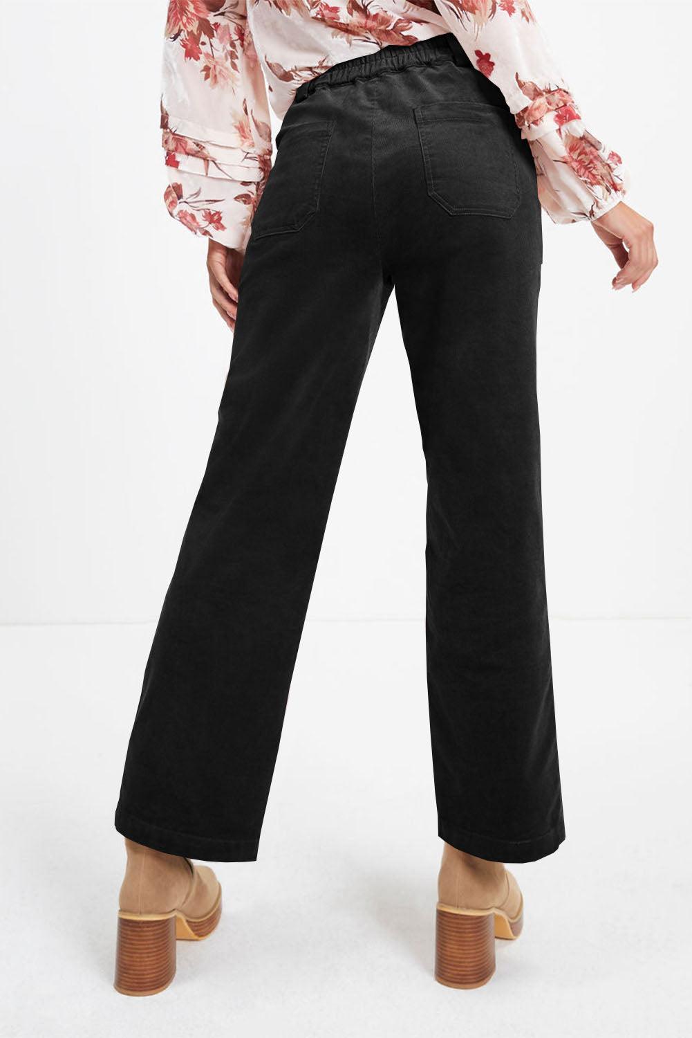 Half Elastic Waist Straight Pants - Trendy by Luna