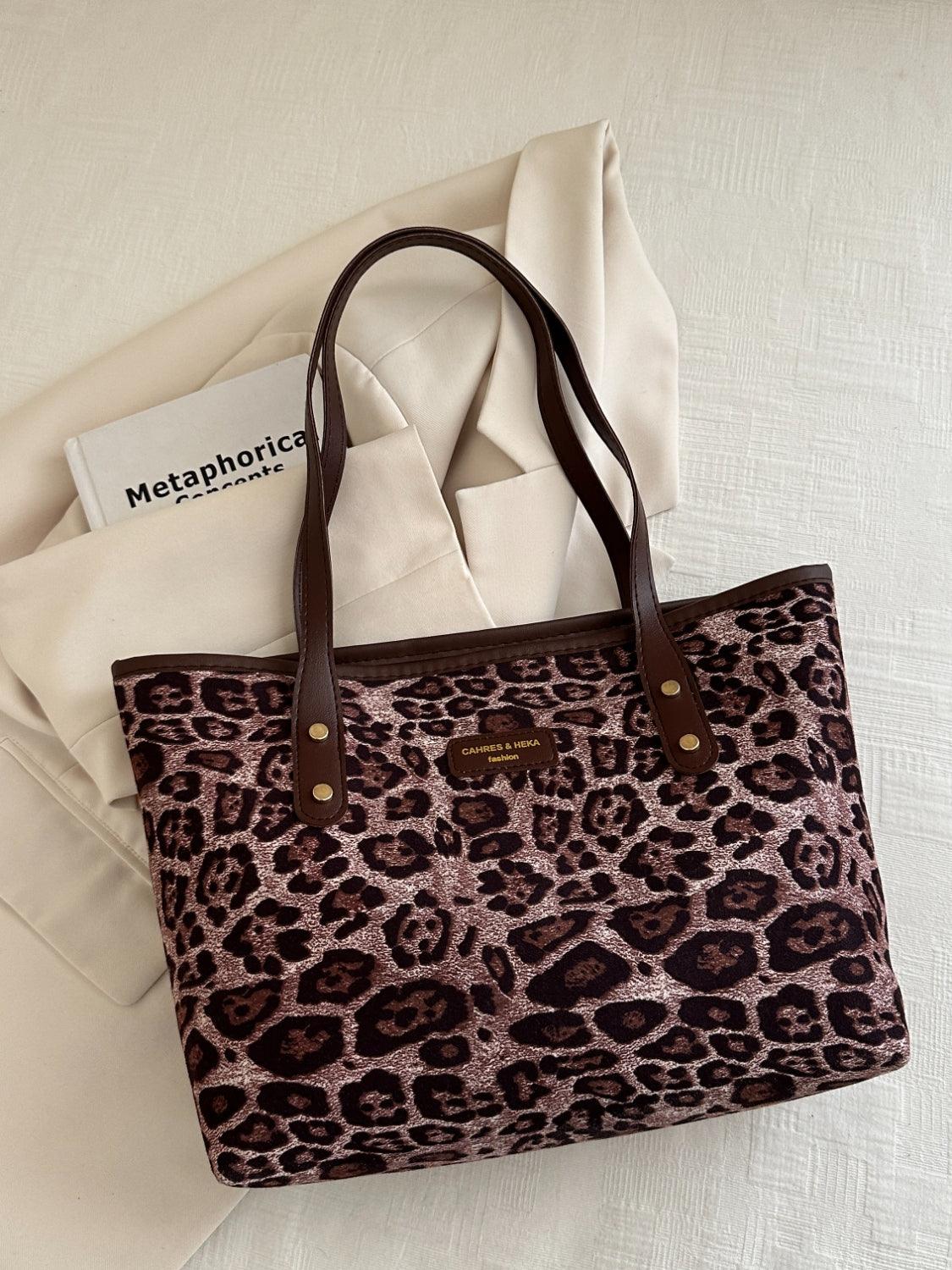 Leopard Polyester Tote Bag - Trendy by Luna