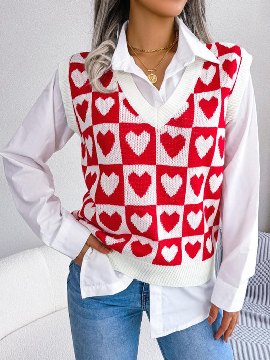 Heart V-Neck Sweater Vest - Trendy by Luna