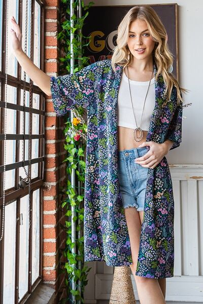 Full Size Half Sleeve Floral Open Cardigan - Trendy by Luna