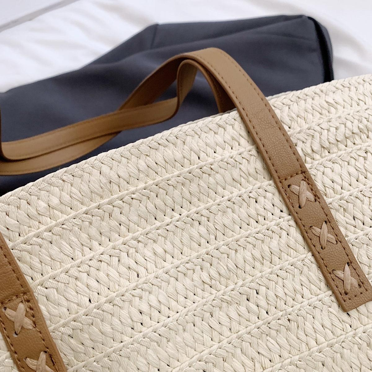 Contrast Straw Braided Handbag - Trendy by Luna