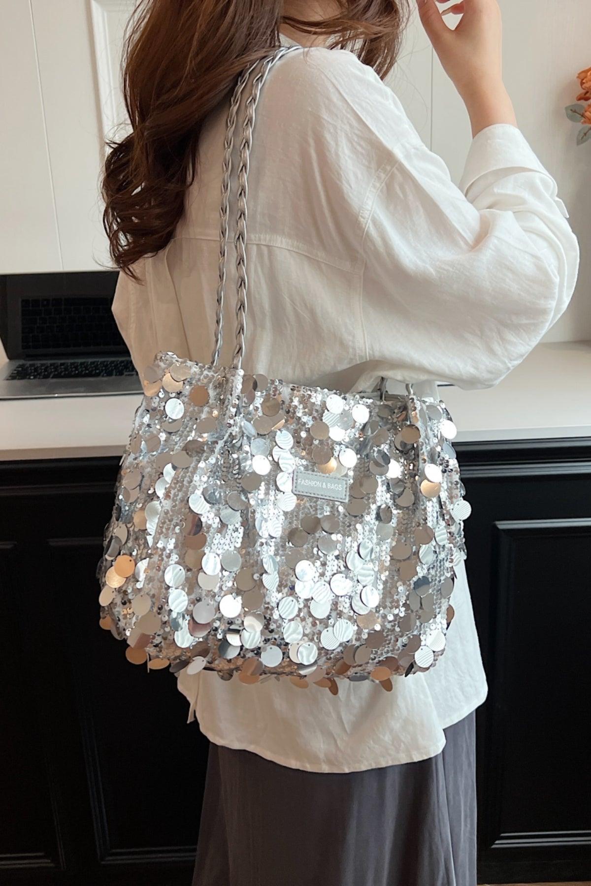 Sequin Braided Strap Shoulder Bag - Trendy by Luna