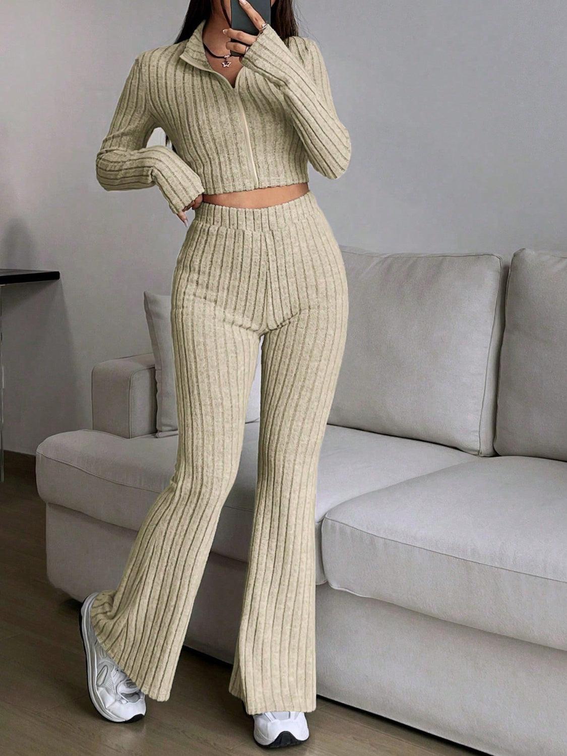 Honey Zip Up Long Sleeve Top and Pants Set - Trendy by Luna