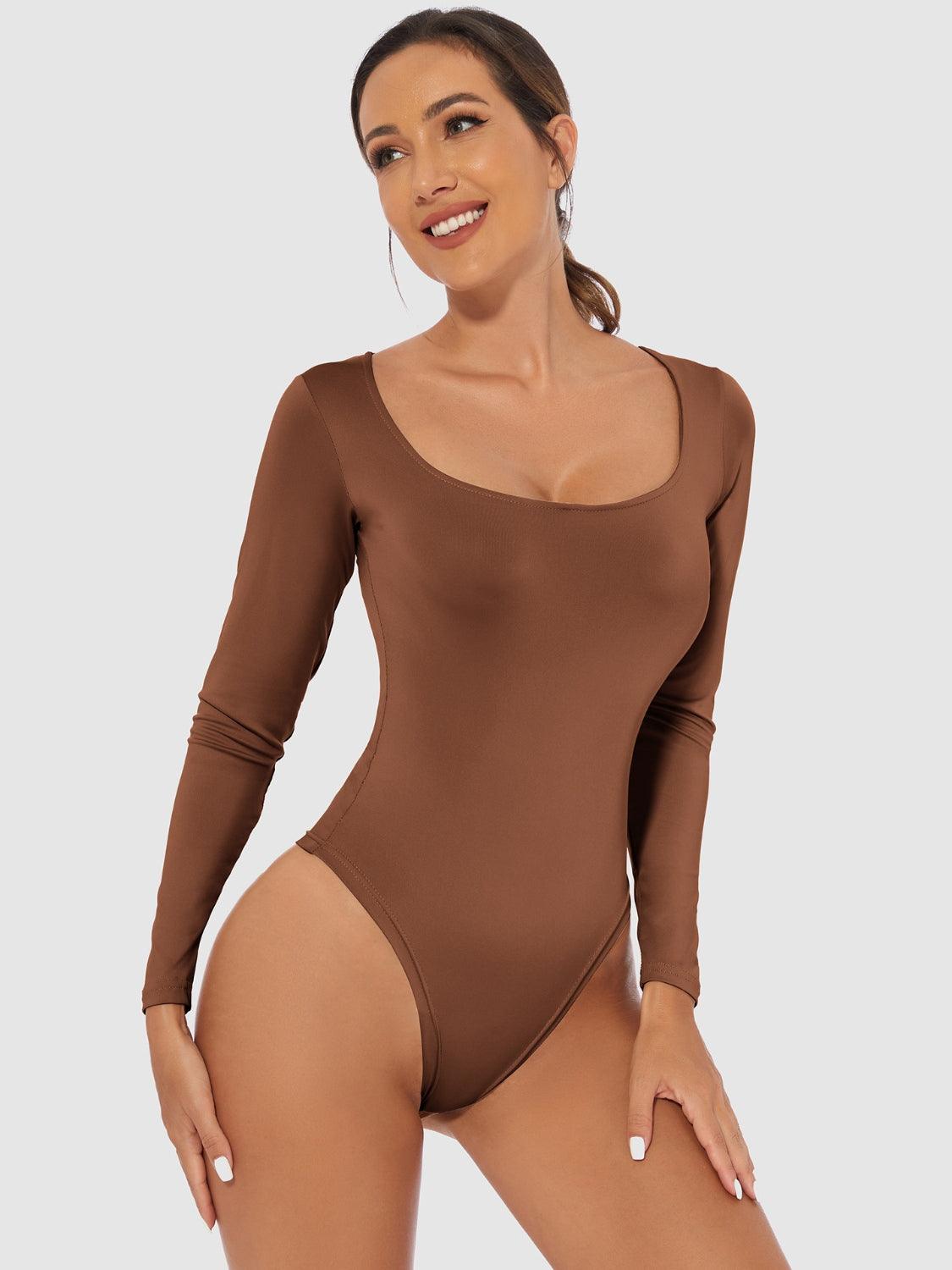 Full Size Scoop Neck Long Sleeve Bodysuit - Trendy by Luna