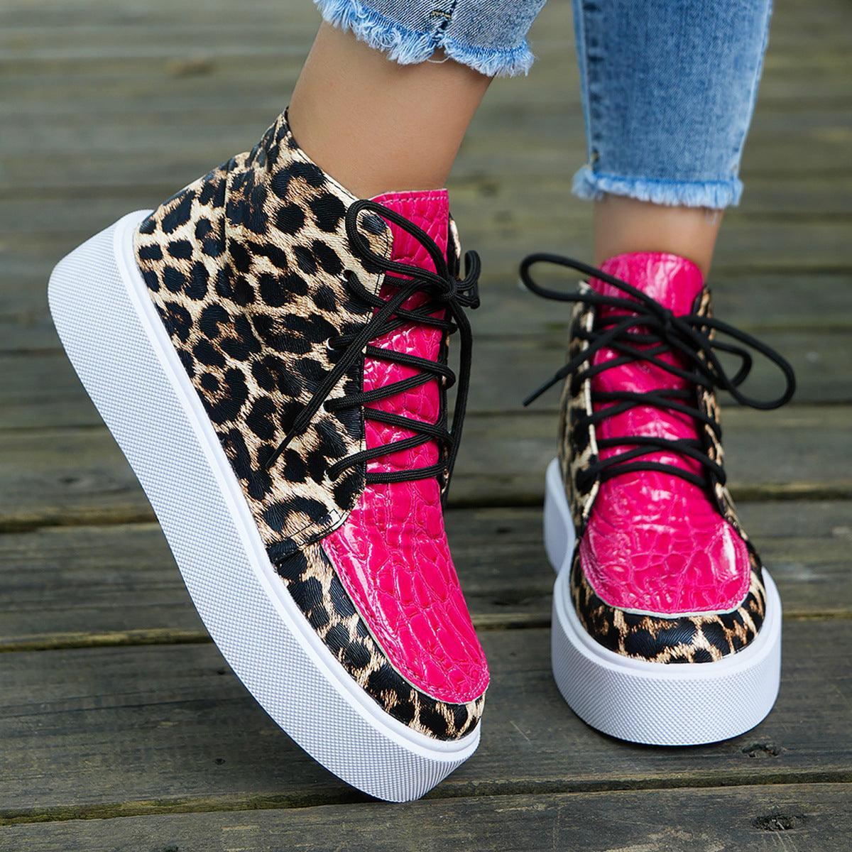 PU Leather Leopard Platform Sneakers - Trendy by Luna