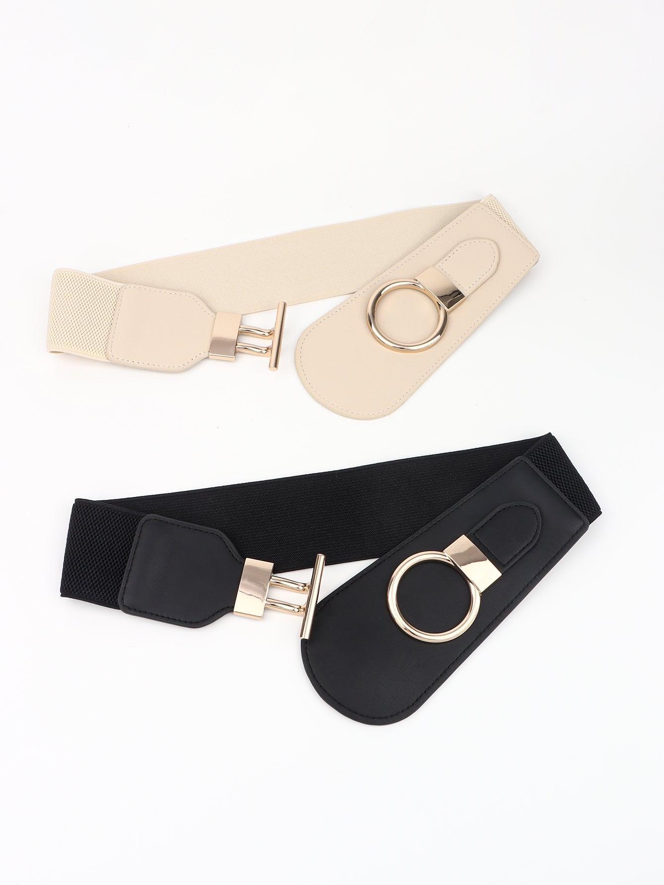 PU Elastic Wide Belt with Alloy Buckle - Trendy by Luna