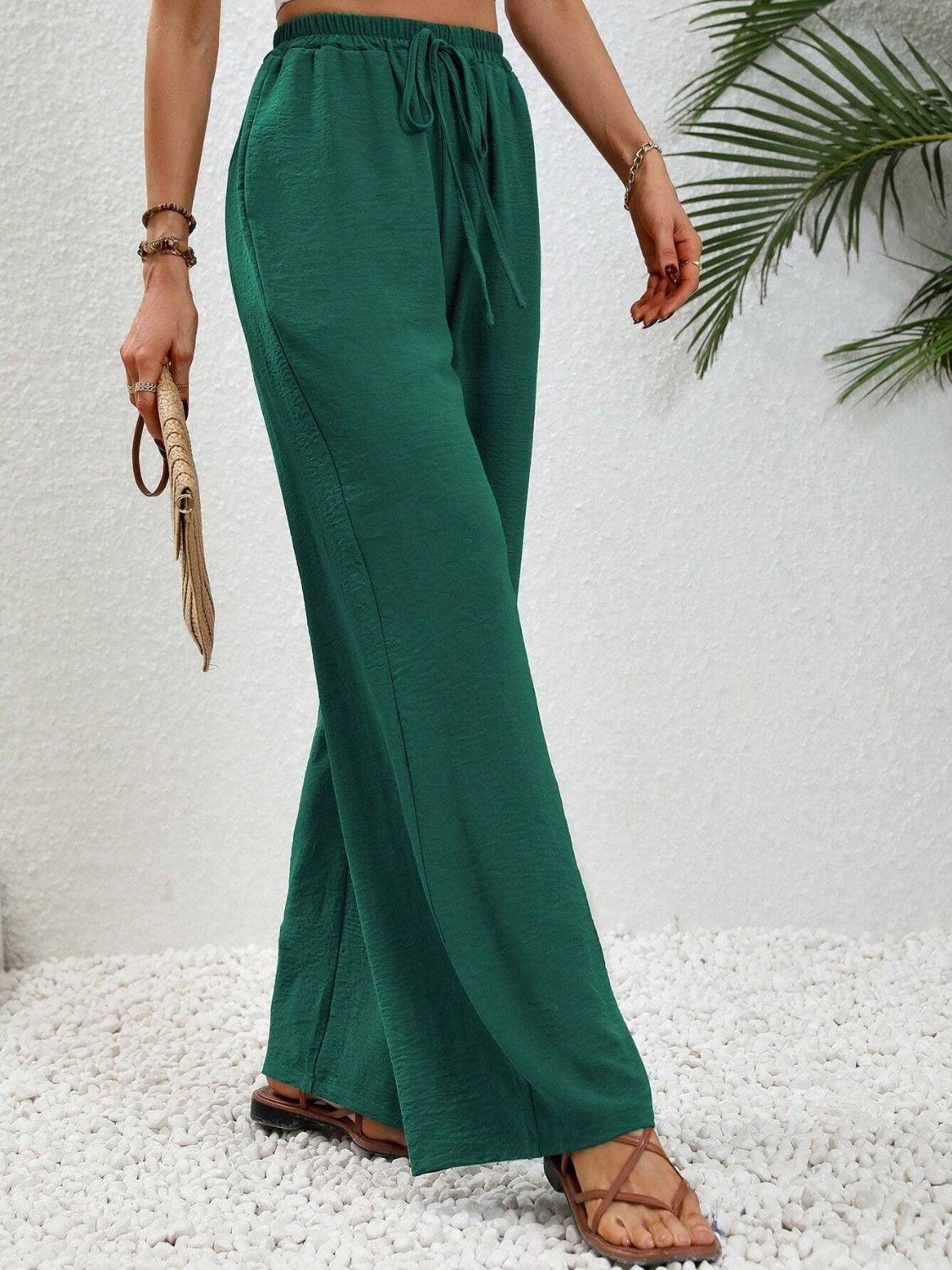 Wide Leg Drawstring Pants - Trendy by Luna