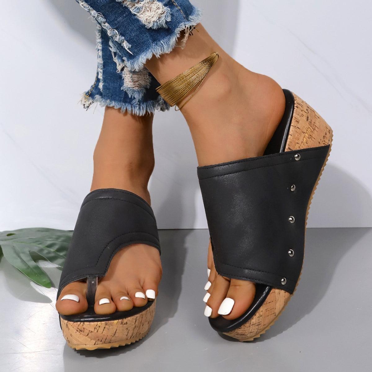 PU Leather Wedge Sandals - Trendy by Luna