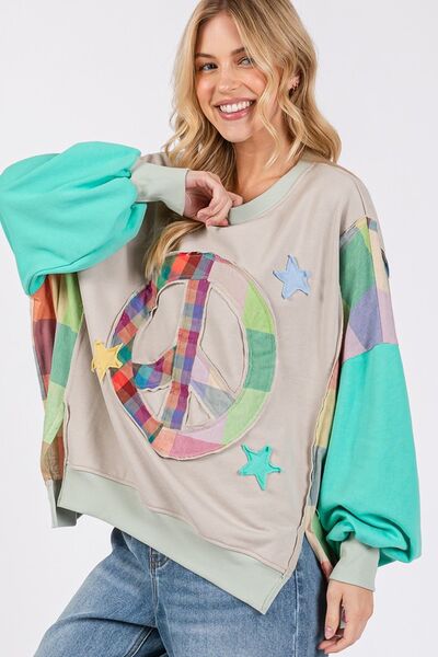 Contrast Peace Patch Dropped Shoulder Sweatshirt - Trendy by Luna