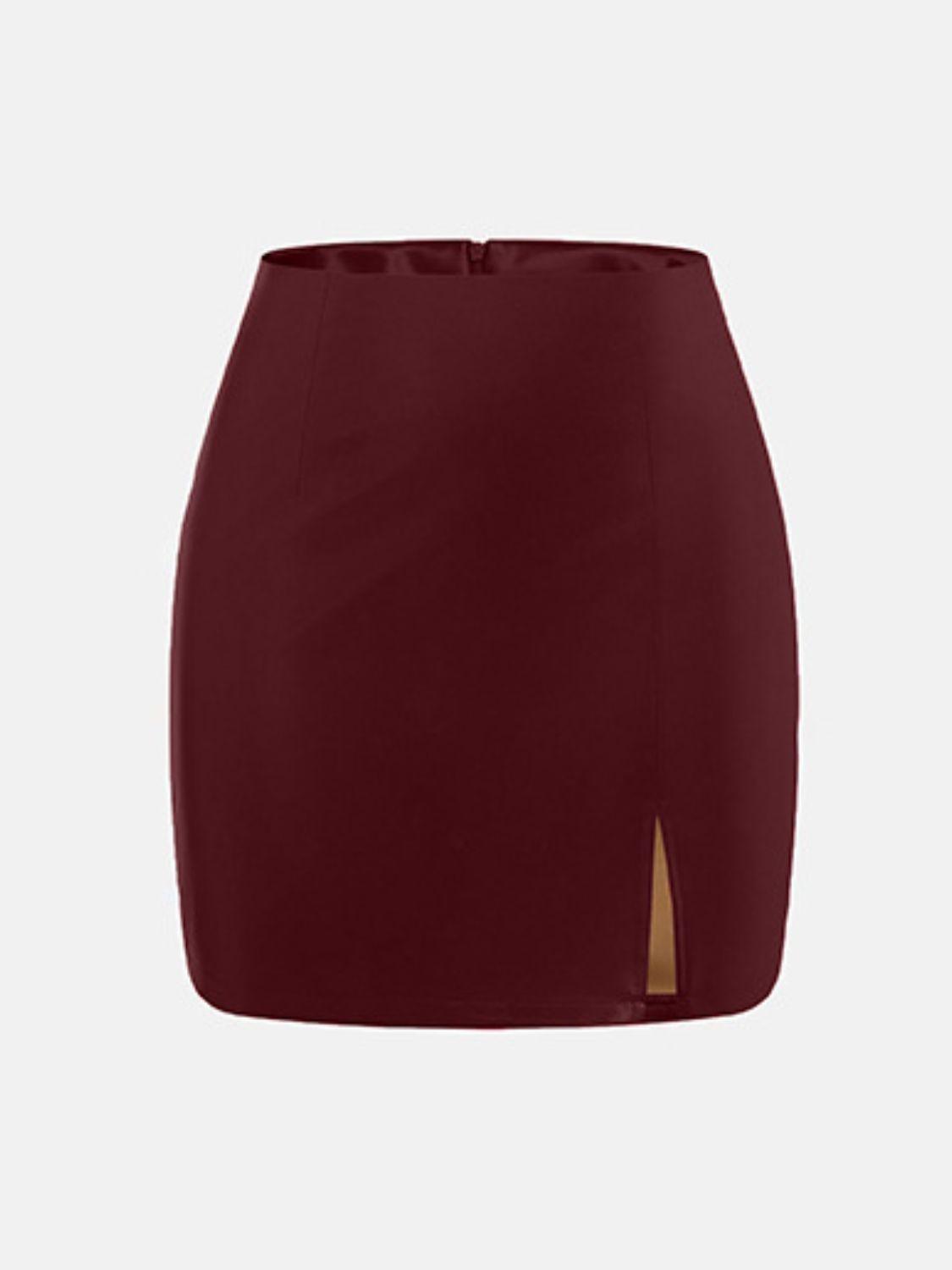 Slit Mini Skirt with Zipper - Trendy by Luna