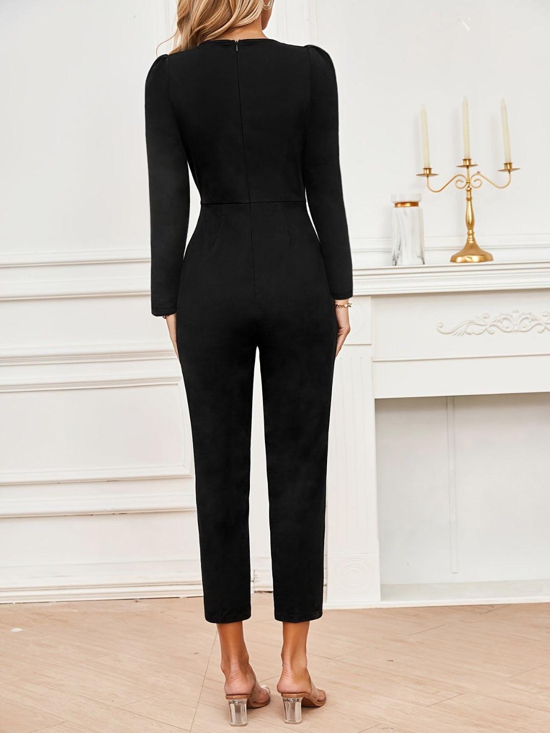 Surplice Long Sleeve Jumpsuit - Trendy by Luna