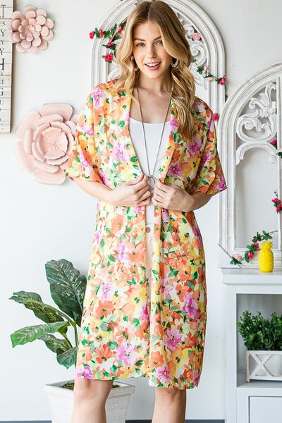 Full Size Half Sleeve Multi Color Floral Open Cardigan - Trendy by Luna