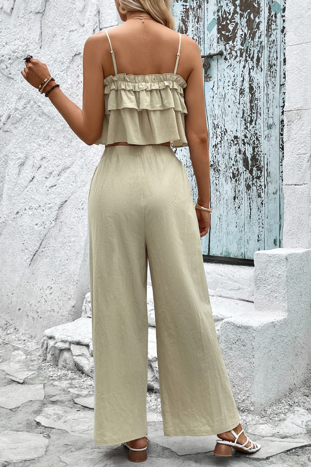 Honey Frill Trim Cami and Wide Leg Pants Set