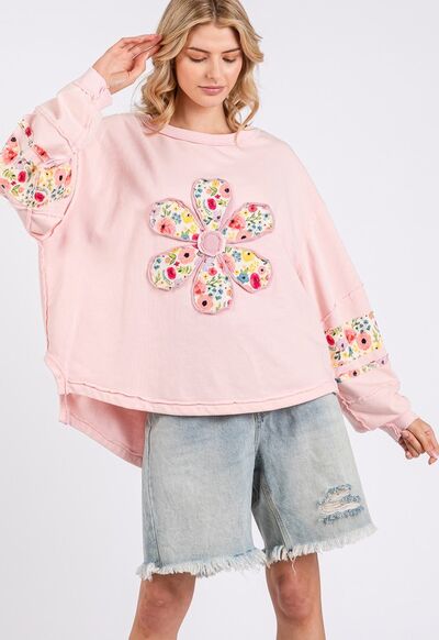 Daisy Patch Applique Long Sleeve Sweatshirt - Trendy by Luna