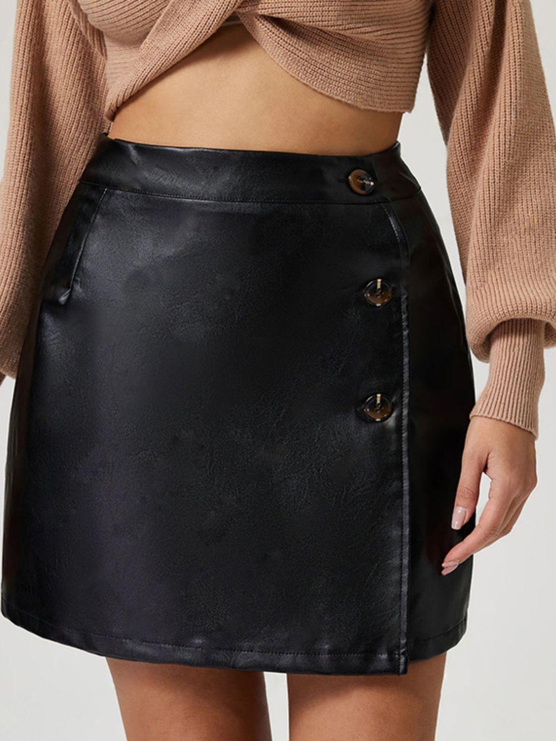 Buttoned High Rise Mini Skirt - Trendy by Luna