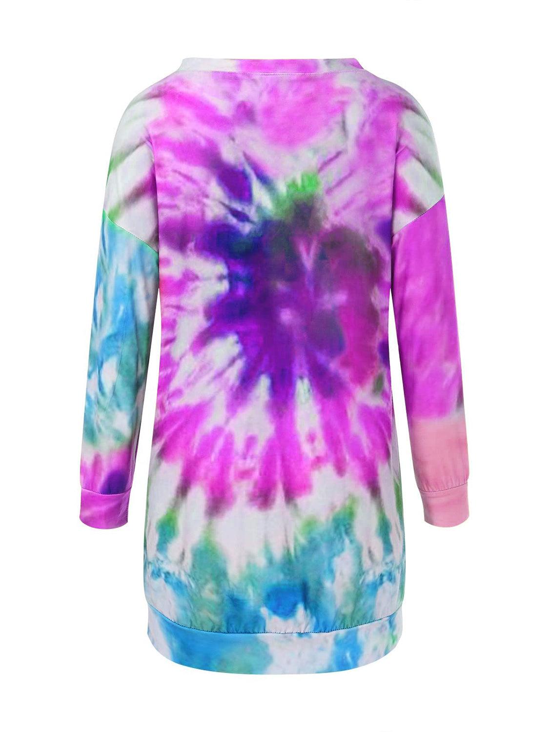 Full Size Tie-Dye Round Neck Long Sleeve Dress - Trendy by Luna