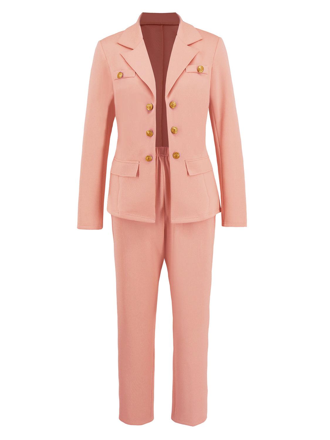 Lapel Collar Long Sleeve Blazer and Pants Set - Trendy by Luna