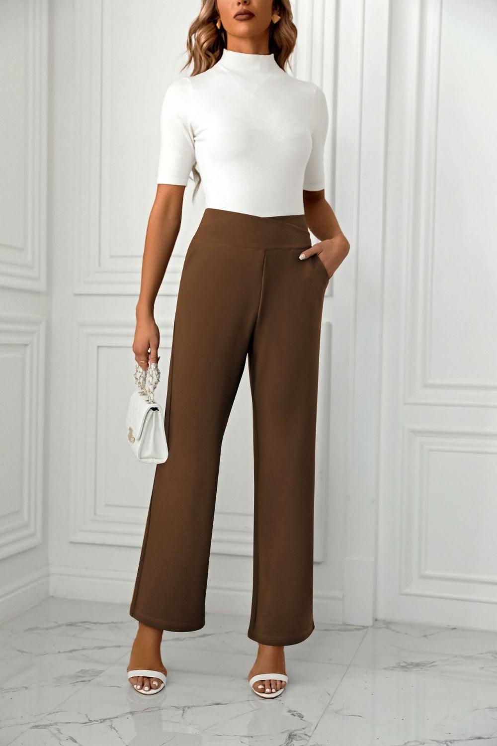 High Waist Straight Leg Pants - Trendy by Luna