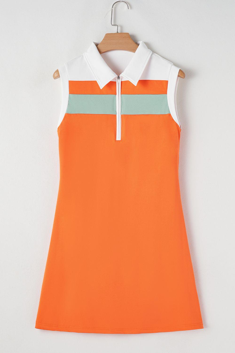 Quarter Zip Collared Neck Sleeveless Mini Dress - Trendy by Luna