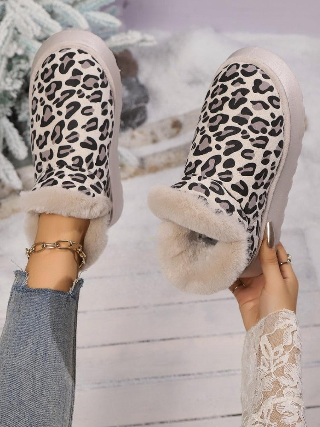 Thermal Leopard Round Toe Platform Boots - Trendy by Luna