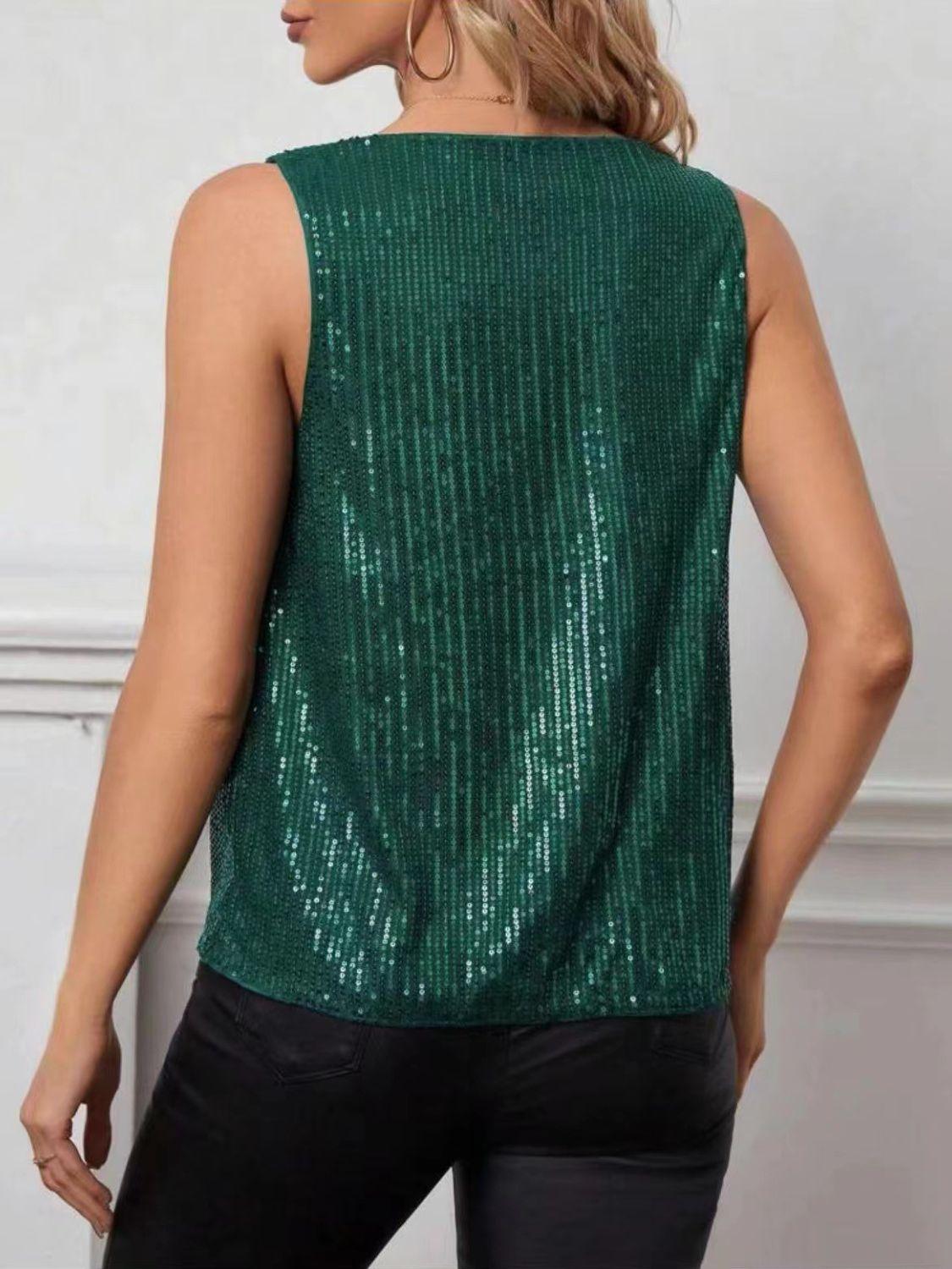 Sequin Cowl Neck Tank - Trendy by Luna