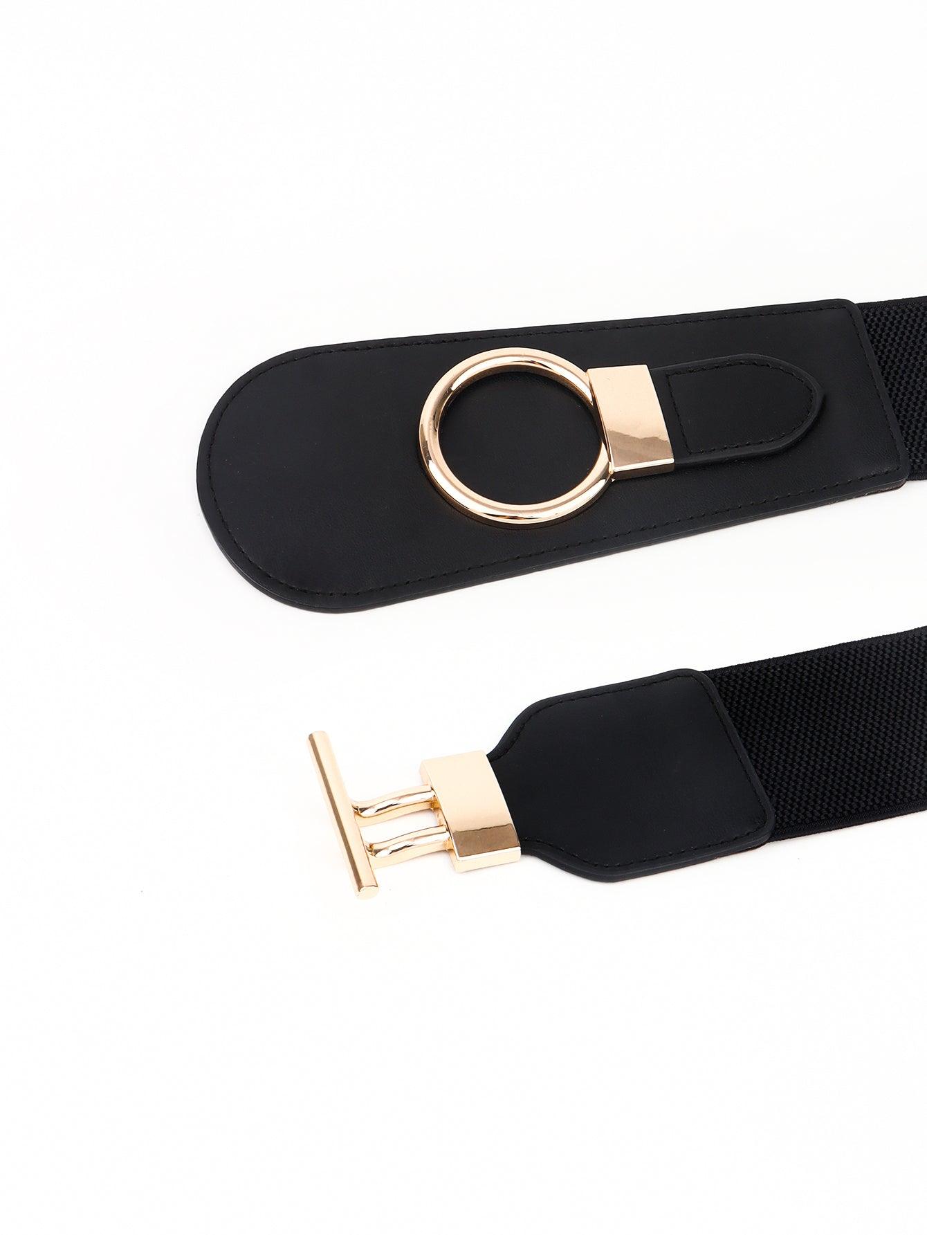 PU Elastic Wide Belt with Alloy Buckle - Trendy by Luna