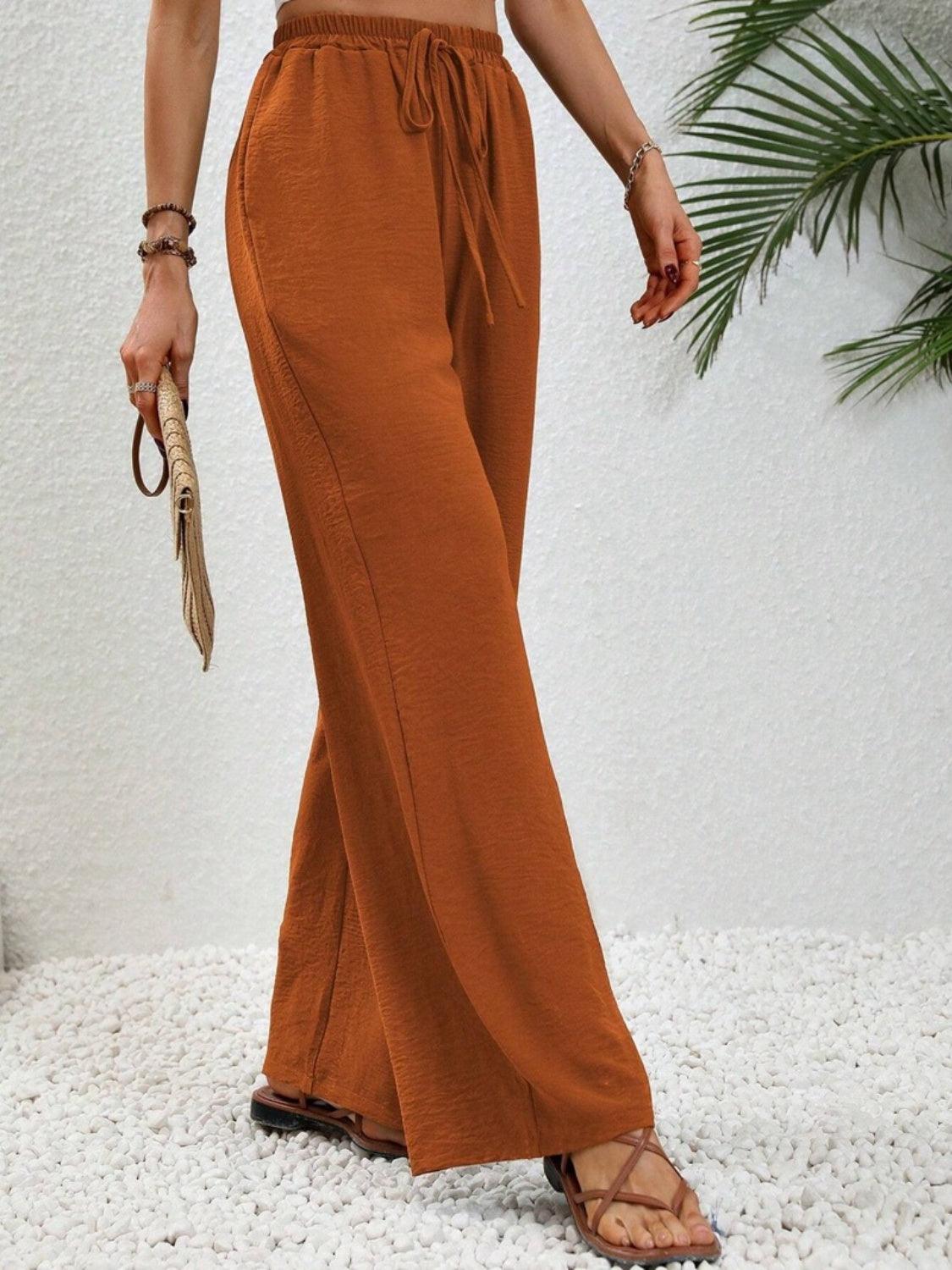 Wide Leg Drawstring Pants - Trendy by Luna