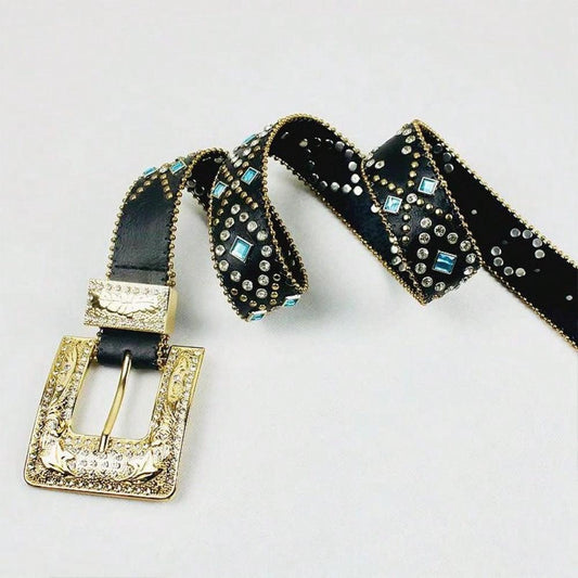 Rhinestone PU Leather Belt - Trendy by Luna