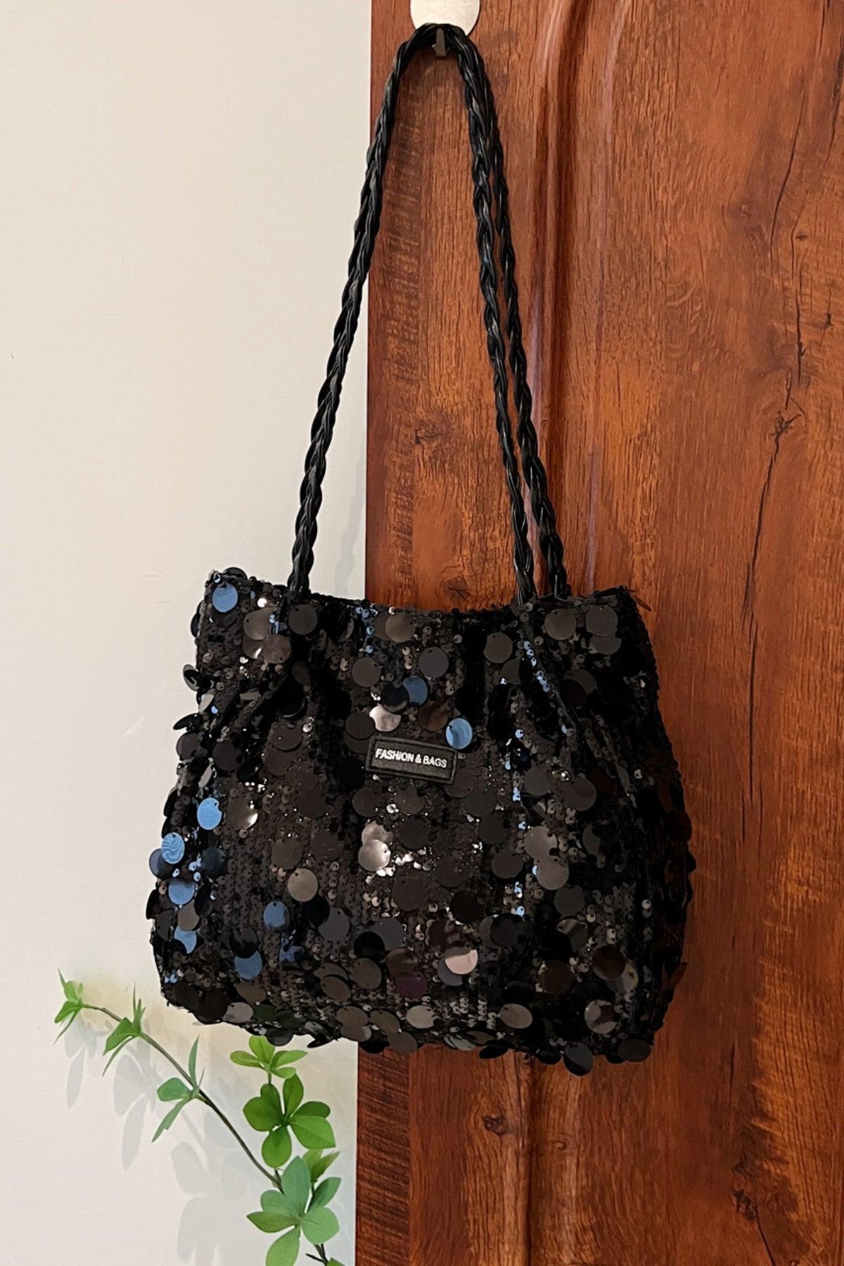 Sequin Braided Strap Shoulder Bag - Trendy by Luna