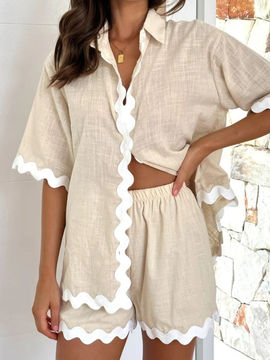 Contrast Trim Half Sleeve Top and Shorts Set